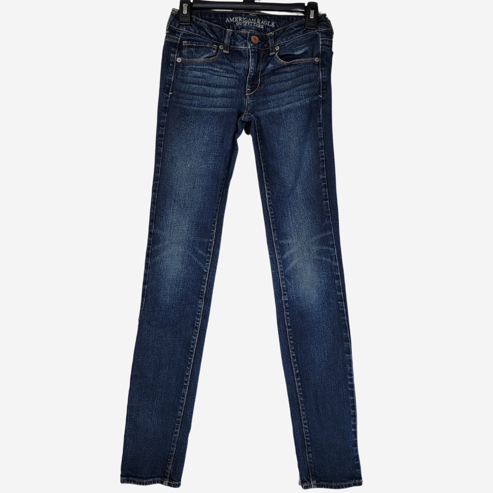 American Eagle Women's Skinny Stretch Low Rise Jeans Dark Wash Size 2 Long